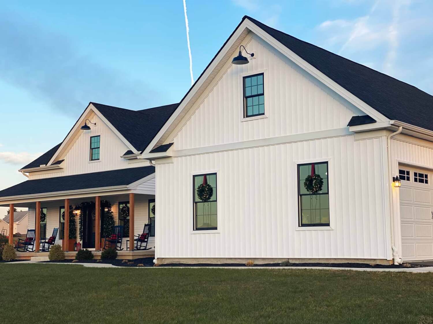 Matte Black Barn Lights on Exterior of House