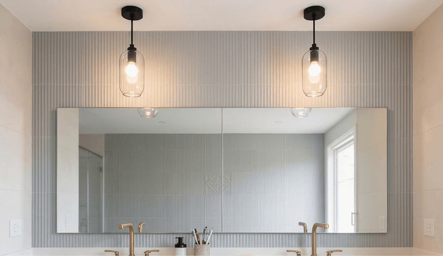 Vanity wall lights beside a bathroom mirror