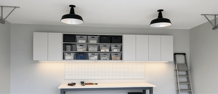 Interior lights in a finished garage