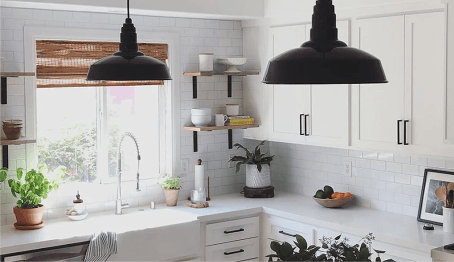 Classic island pendants over a kitchen island