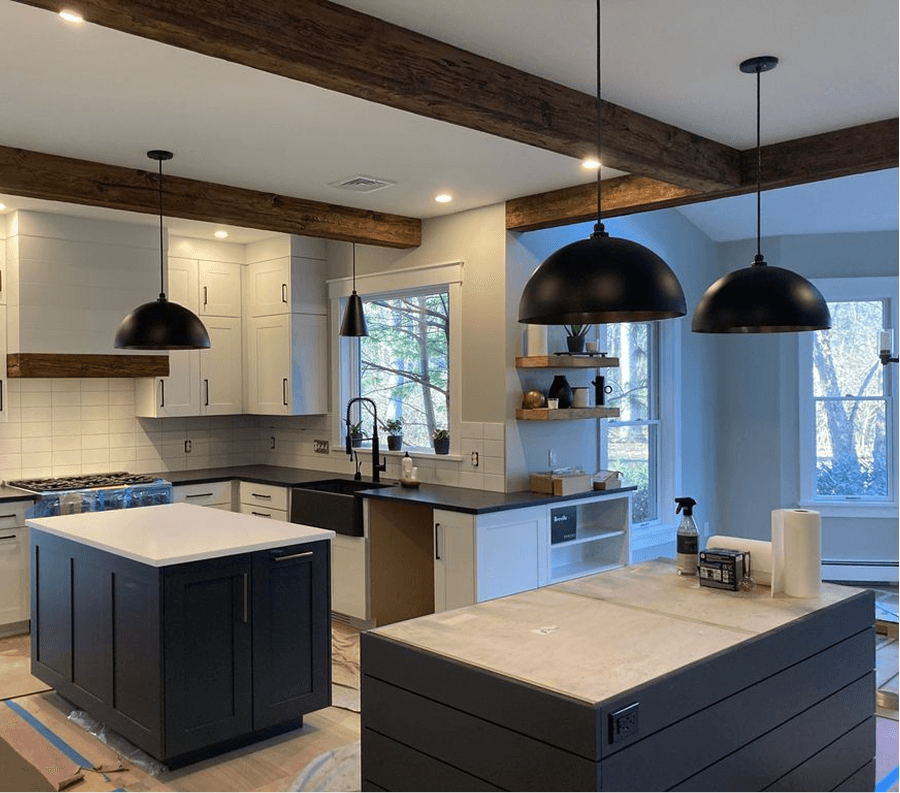Kitchen island pendant lighting over an island