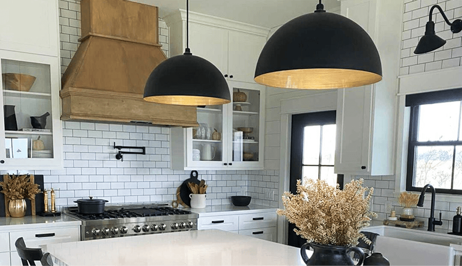 Modern island pendants over a kitchen island