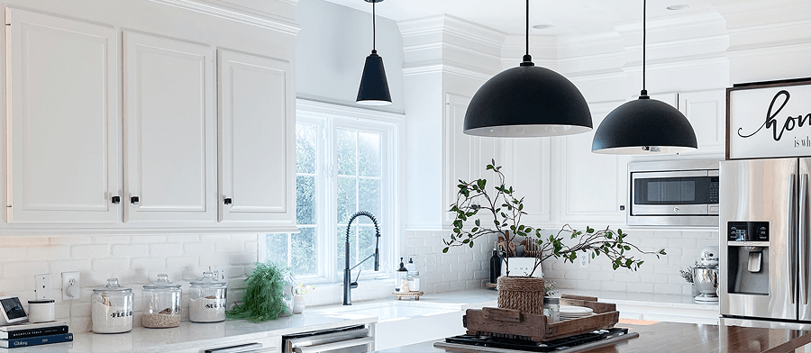 Pendant lighting near a kitchen sink