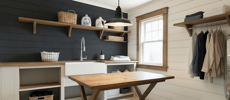Ceiling-mounted lighting in a laundry room