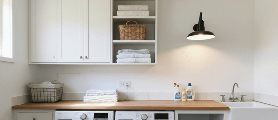 Wall-mounted lighting in a laundry room