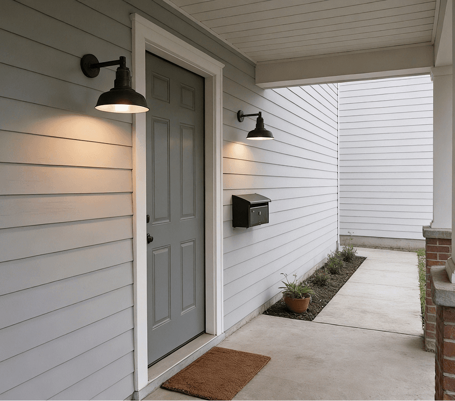 Steel lighting on a residential porch