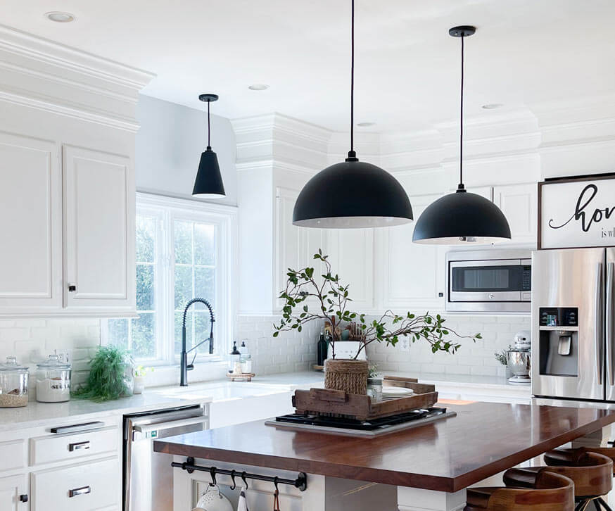 Melrose Kitchen Island Light in Matte Black in Farmhouse Kitchen