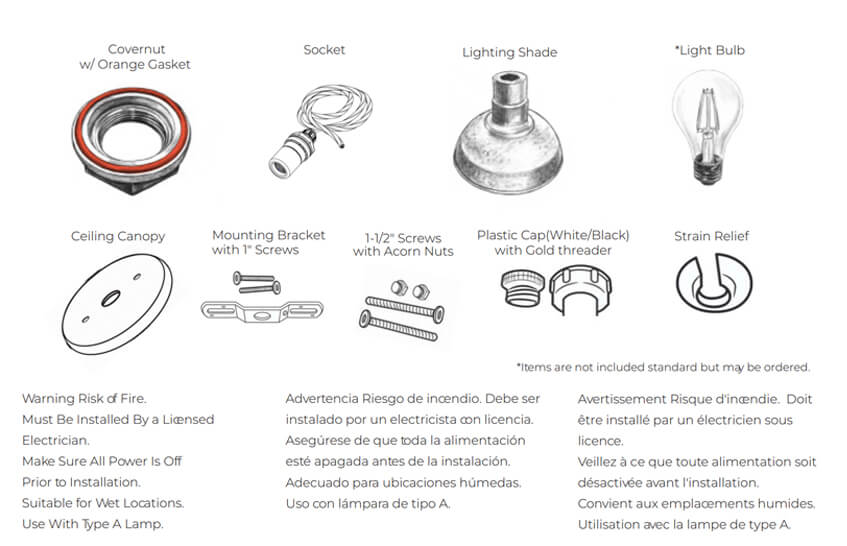 Cord Pendant Installation Instruction Parts