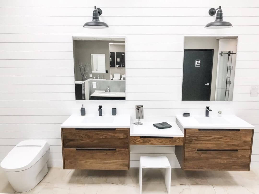 Steel Barn Lights Above Bathroom Vanity