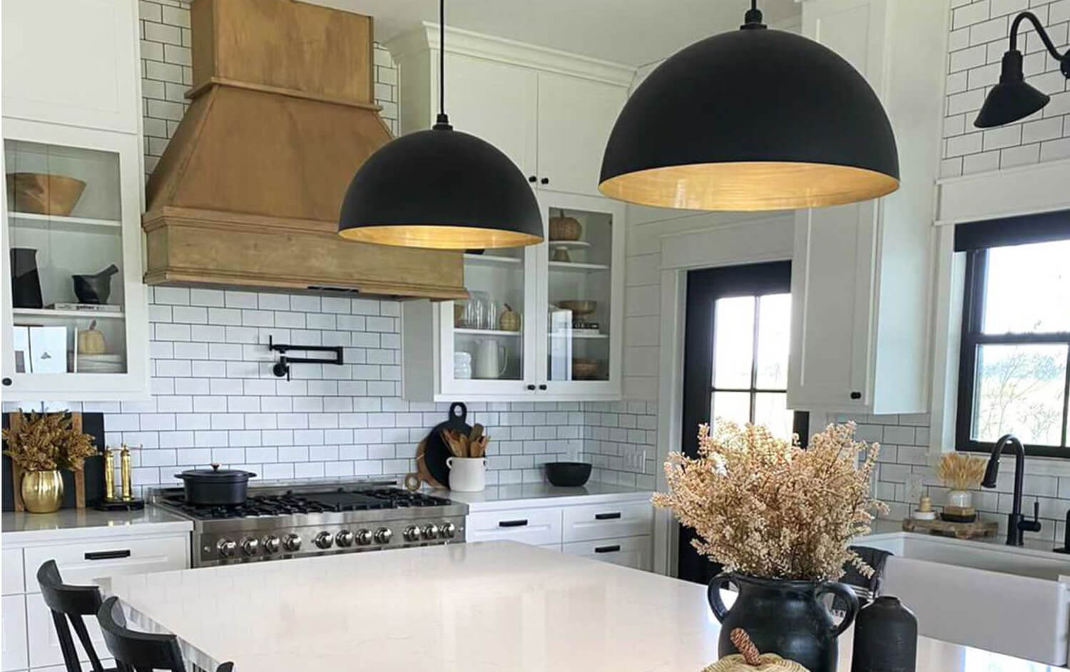 Melrose Bowl Pendant Hanging over Kitchen Island