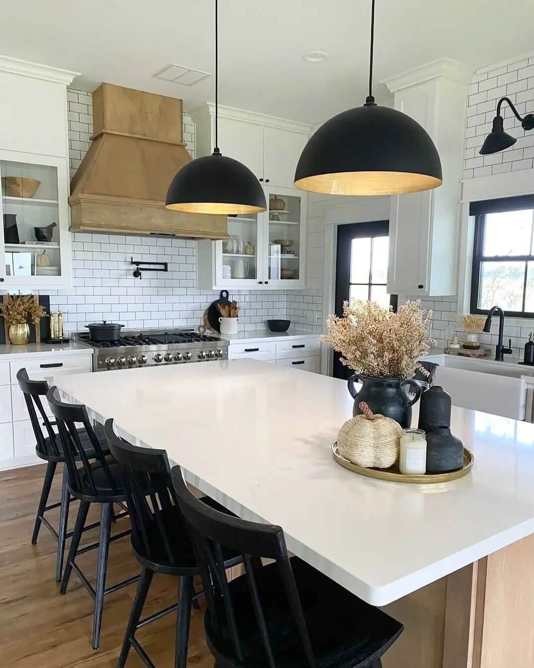 Farmhouse Bowl Pendant - Brass Inlay - Kitchen Island Lighting