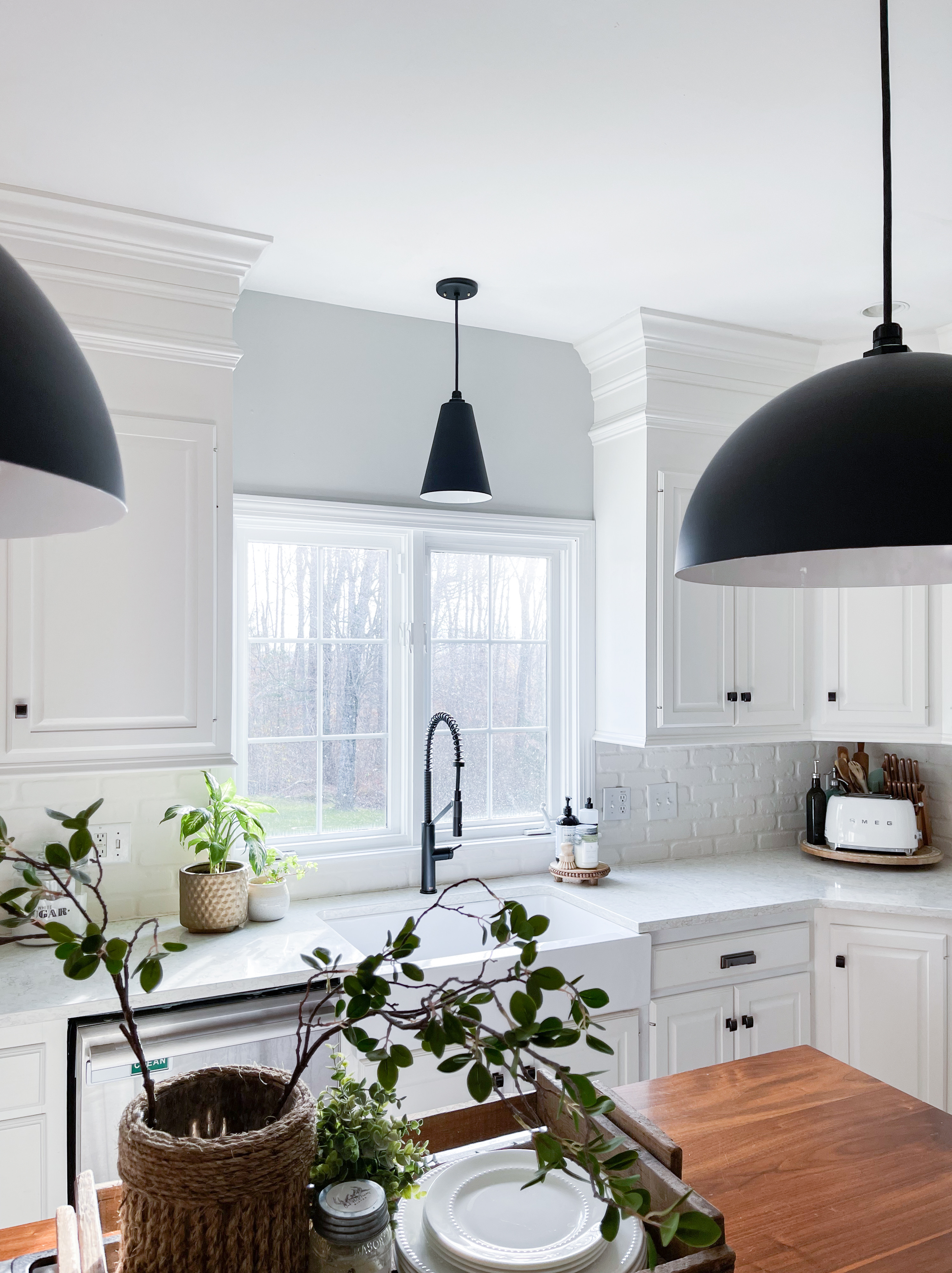 Farmhouse Kitchen With Steel Lighting Co. Lights