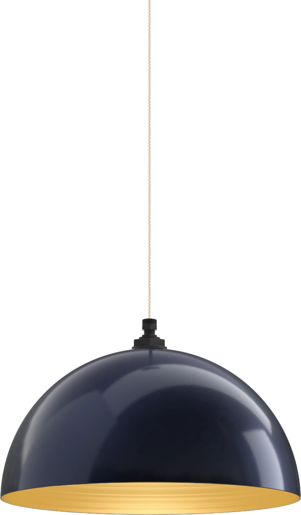 Melrose Color Navy Blue Interior Color Brass with a 4 ft White Gold Cloth Cord
