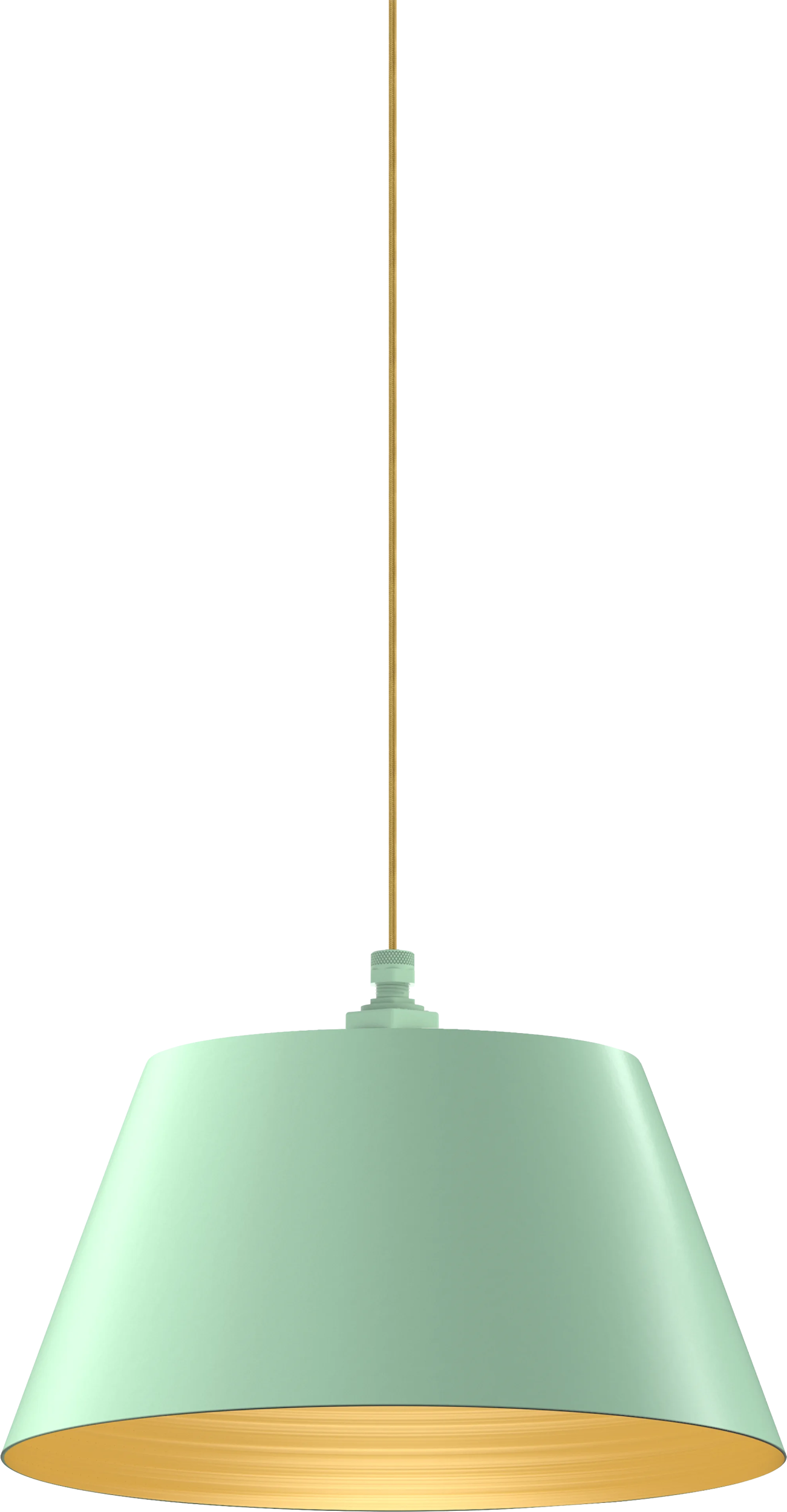 Magnolia Light in Mint Green , Brass Interior and 4 ft Gold cloth mount.