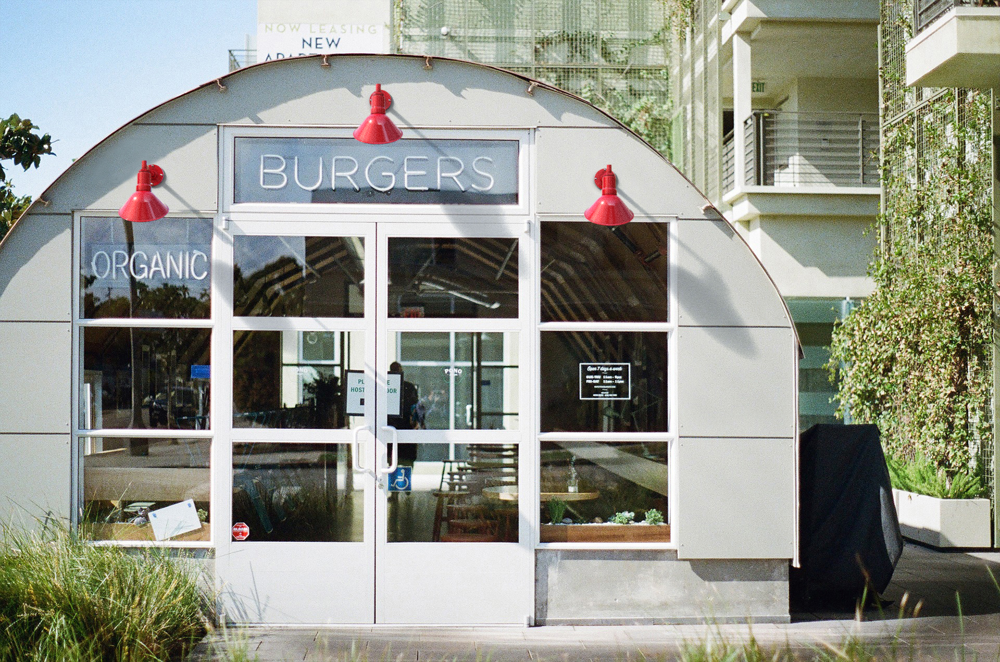 Red Straight Arm Venice Sign Lights for a Burger Shop