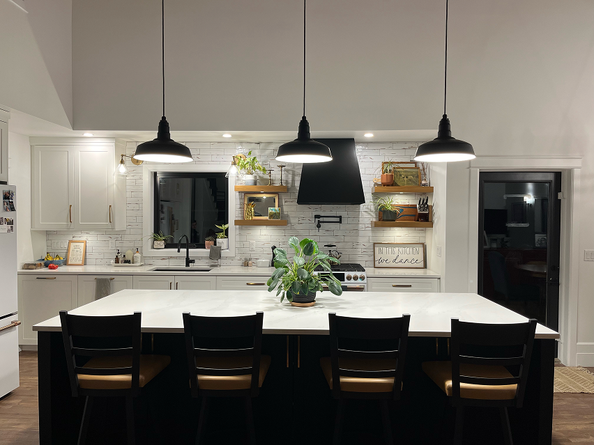  Carson Kitchen Island Pendant in a Modern Farmhouse Kitchen 
