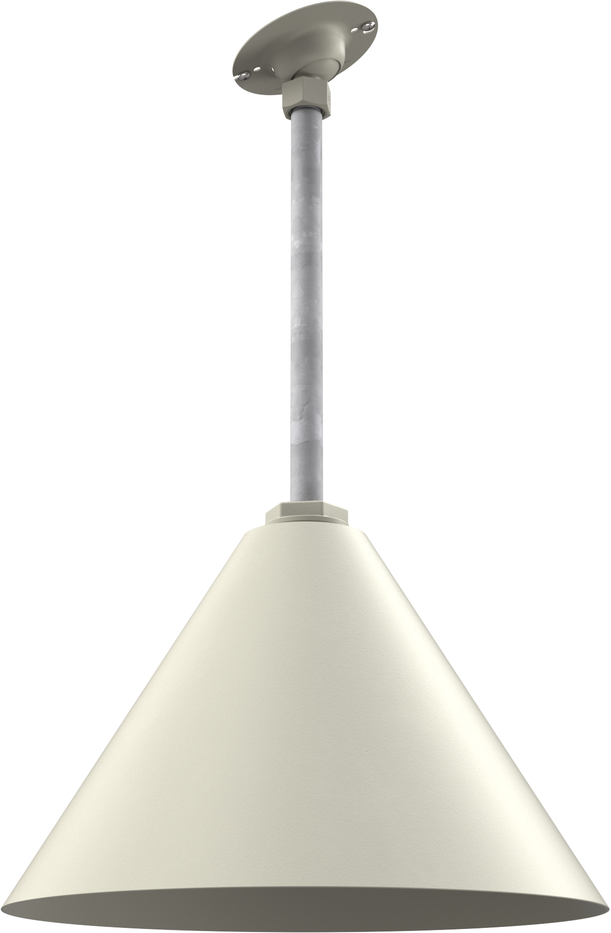 Cone-shaped pendant light with a metal finish for modern and farmhouse interiors.