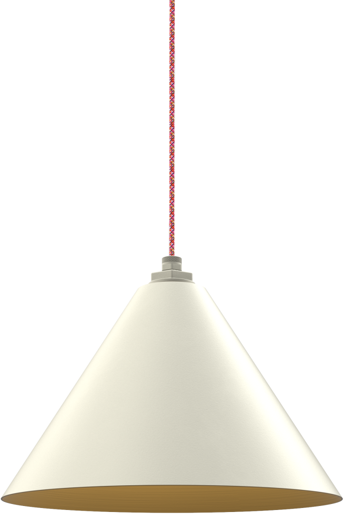 Modern white pendant light with a red cord, perfect for kitchens or dining areas. Sleek and minimalist design.