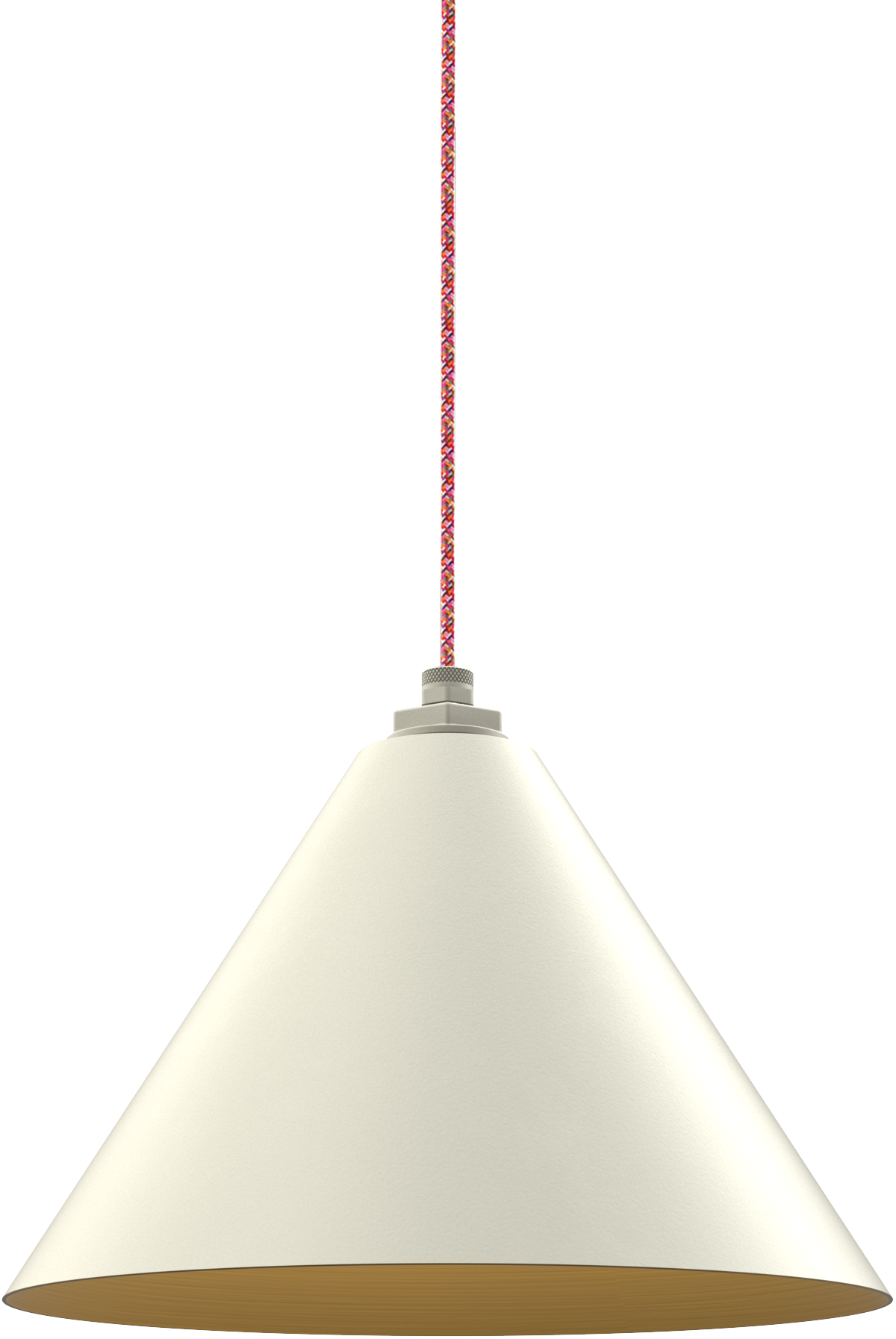 Modern white pendant light with a red cord, perfect for kitchens or dining areas. Sleek and minimalist design.