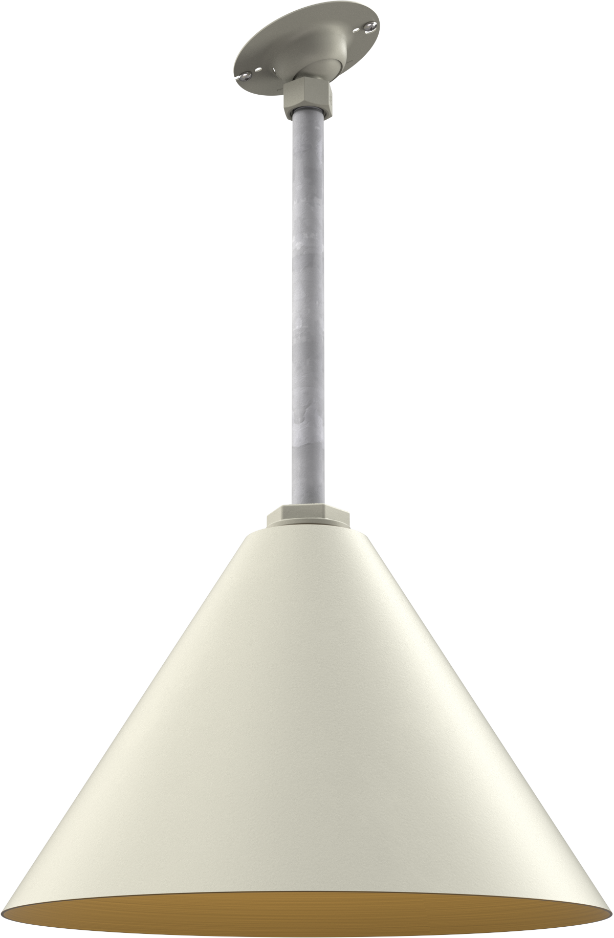 Pendant light fixture with a sleek design, featuring a conical shade and metallic rod mount. Ideal for modern interiors.