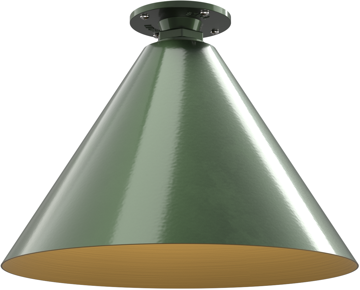 Green metal pendant light fixture with a sleek design, ideal for indoor or outdoor use.