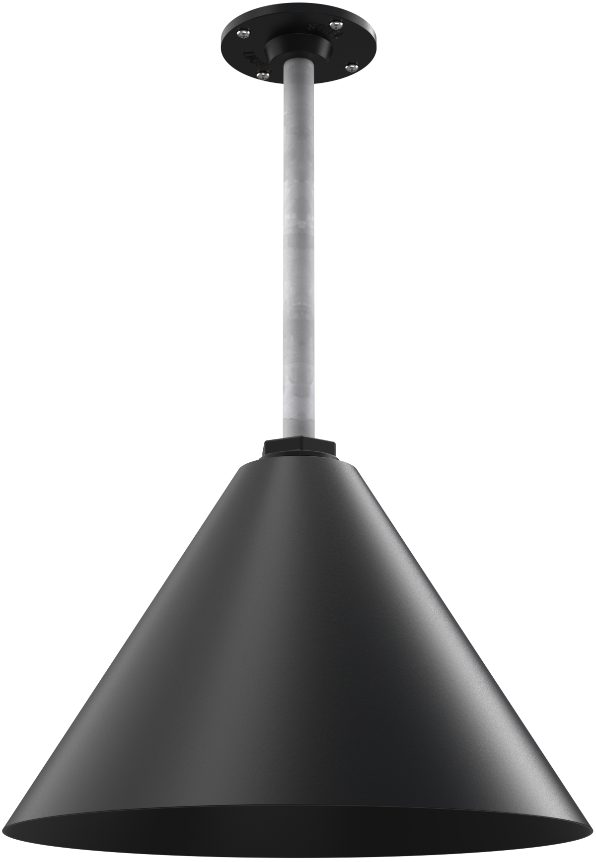 Sleek black metal pendant light with a conical shade, suitable for modern interiors and farmhouse decor.