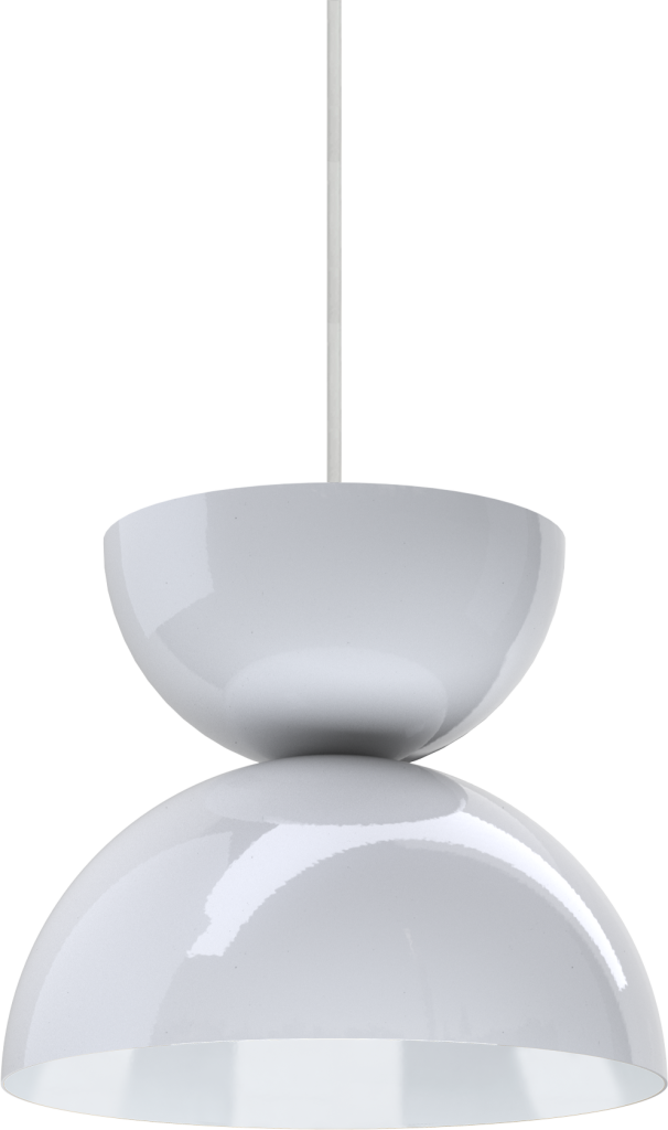 Sleek white pendant light fixture with modern design, ideal for kitchens or dining areas.