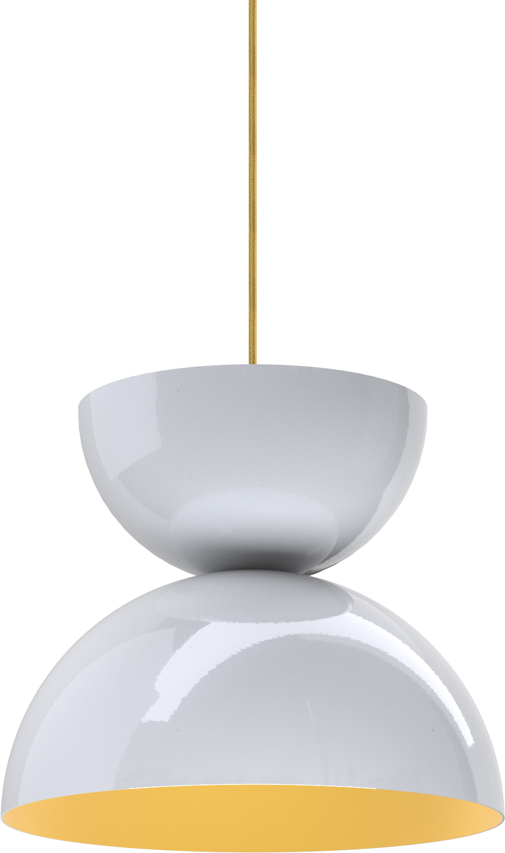 Modern white pendant light fixture with gold interior finish, ideal for stylish interior lighting.