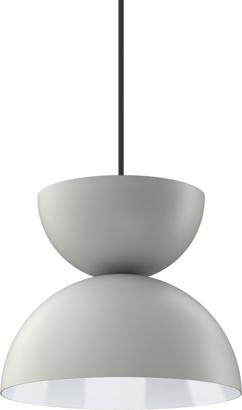 Modern gray pendant light with minimalist design, perfect for kitchen or dining area illumination.