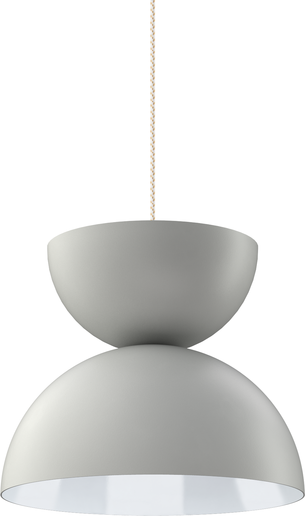 Modern pendant light fixture with sleek, minimalist design in matte grey finish and braided cord.