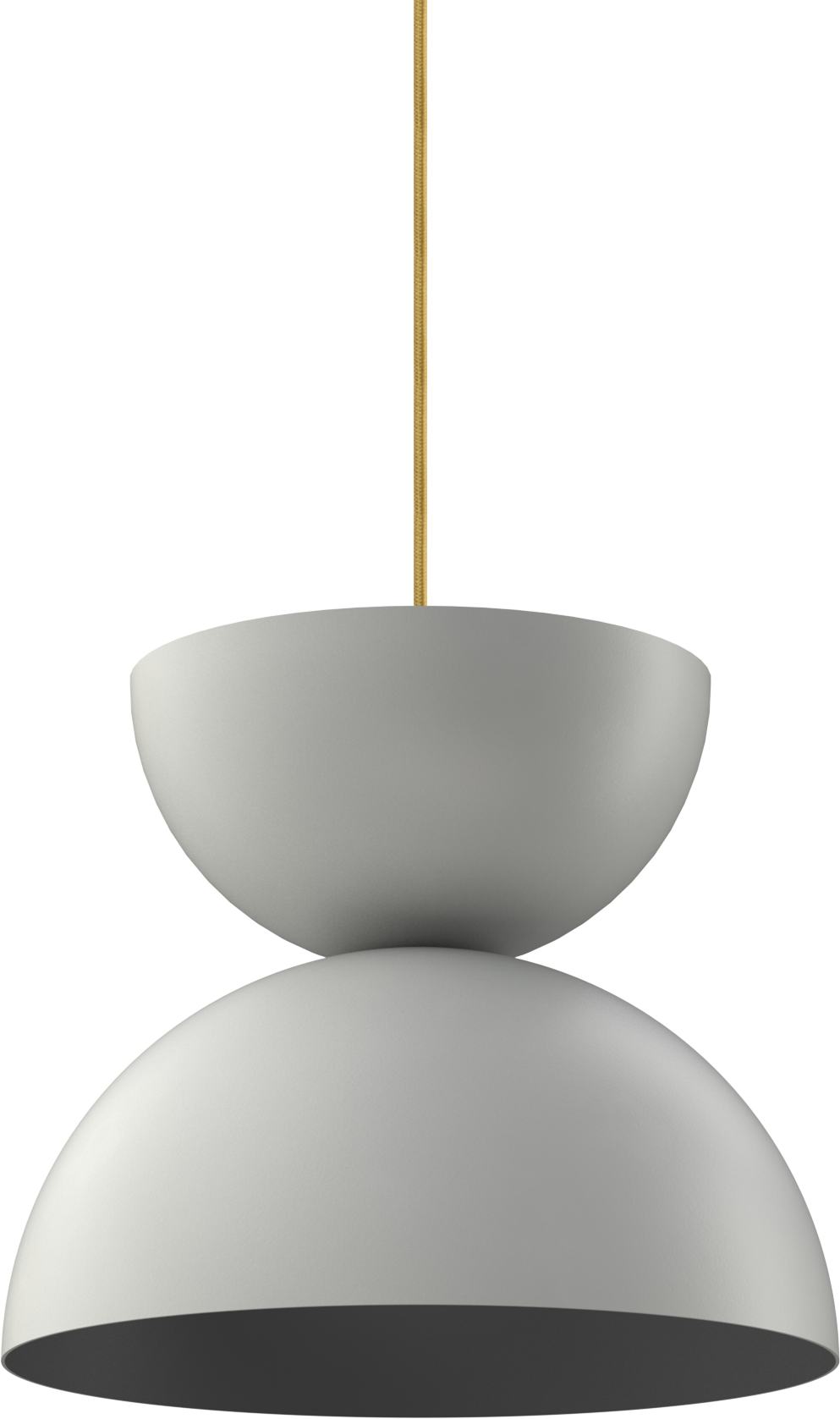 Modern gray pendant light with brass accent, ideal for warm kitchen or hallway lighting.