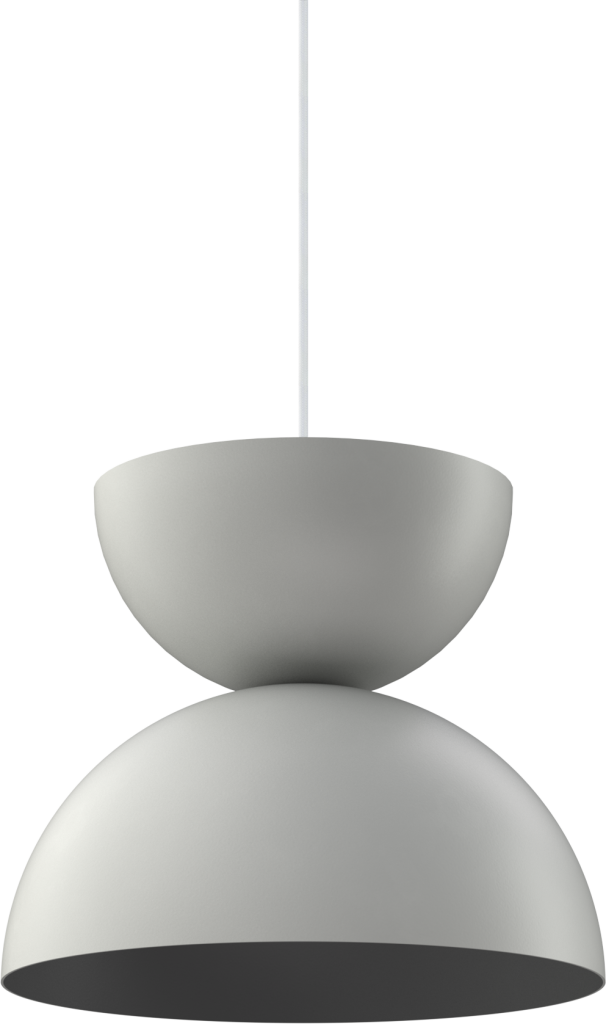Modern gray pendant light fixture with minimalist design, perfect for kitchen or dining area illumination.