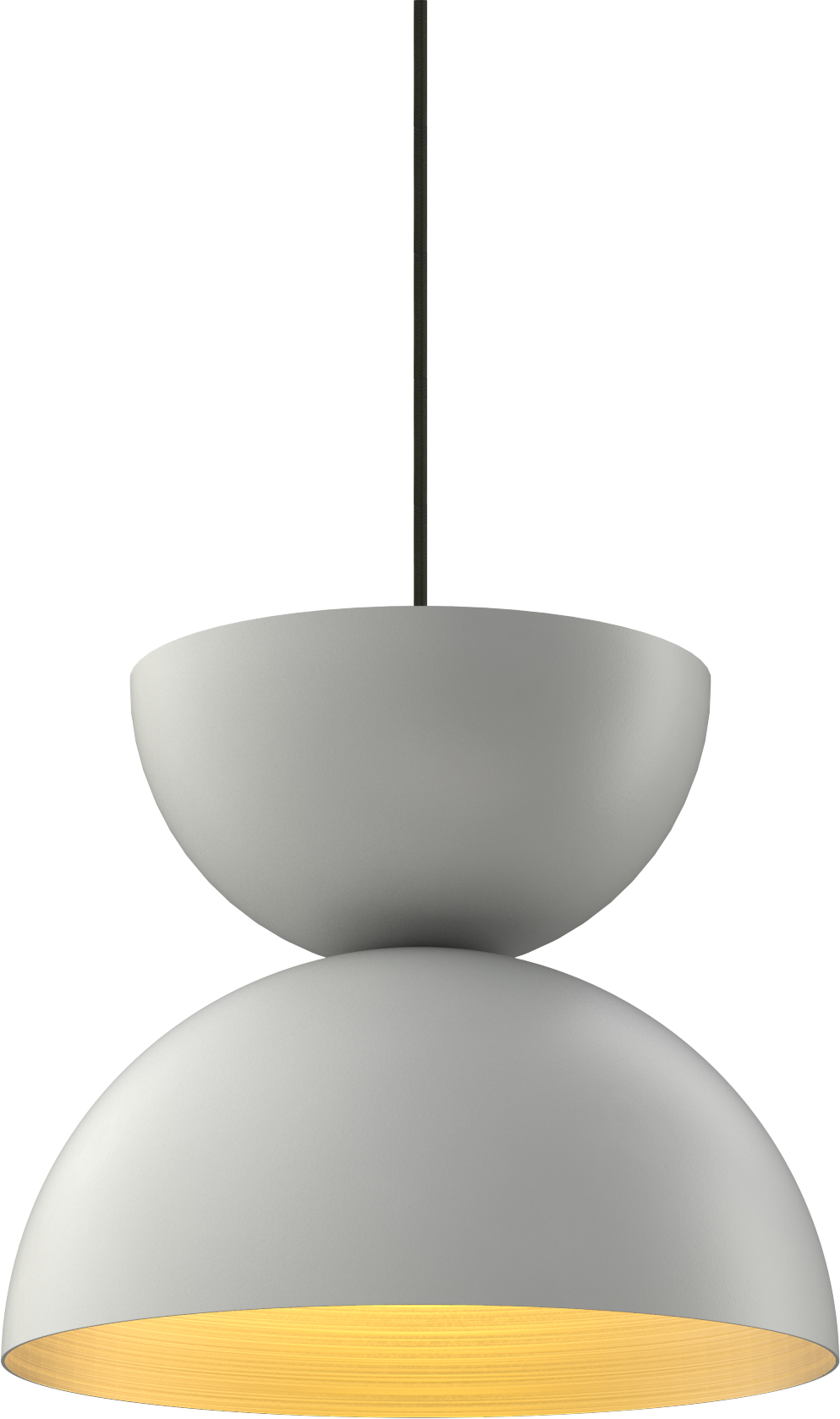 Modern pendant light with a sleek grey design, emitting warm lighting. Ideal for contemporary interiors.