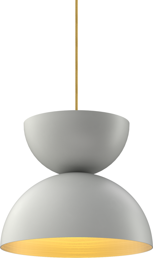 Modern pendant light with gray finish and warm inner glow, ideal for elegant kitchen or dining area decor.