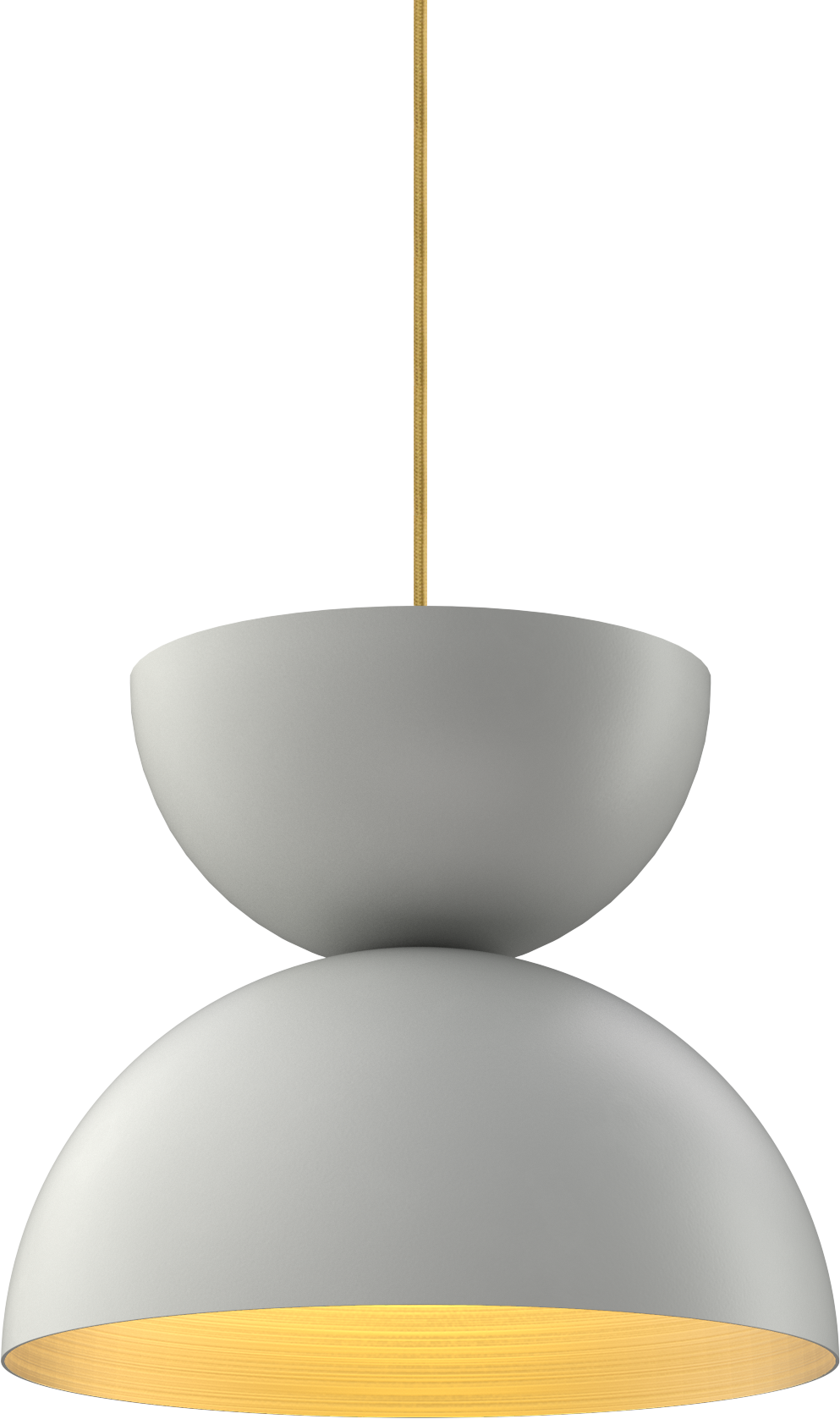 Modern pendant light with gray finish and warm inner glow, ideal for elegant kitchen or dining area decor.