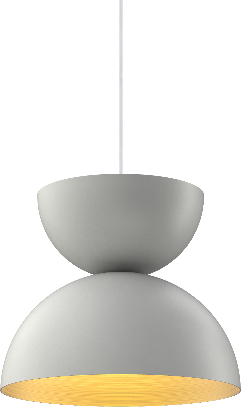 Modern gray pendant light with warm inner glow, ideal for kitchens or dining areas, providing stylish illumination.