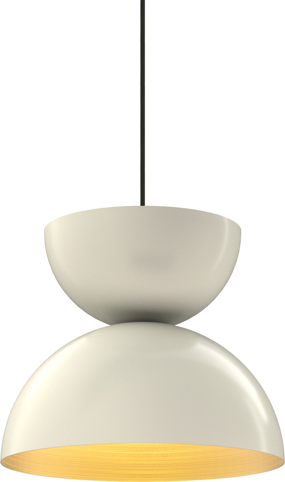 Hanging modern pendant light with a sleek white shade and warm interior glow. Perfect for kitchen or dining space.