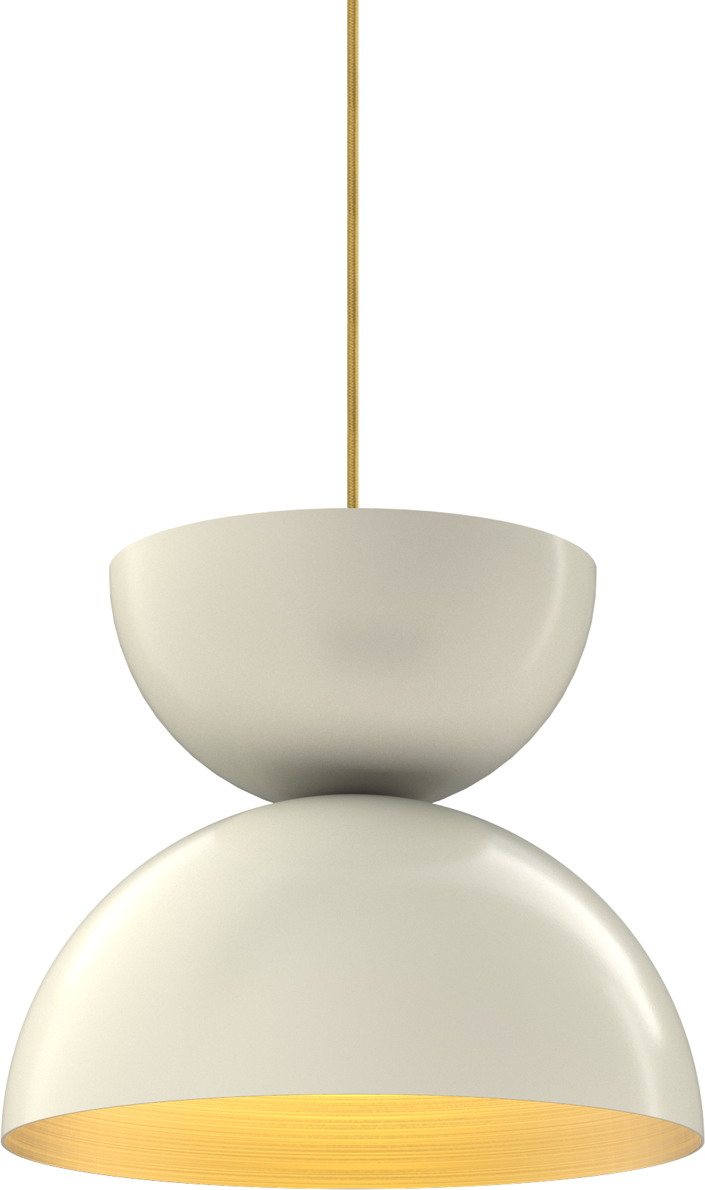 Modern metal pendant light fixture with a cream finish and warm glow for stylish interior lighting.