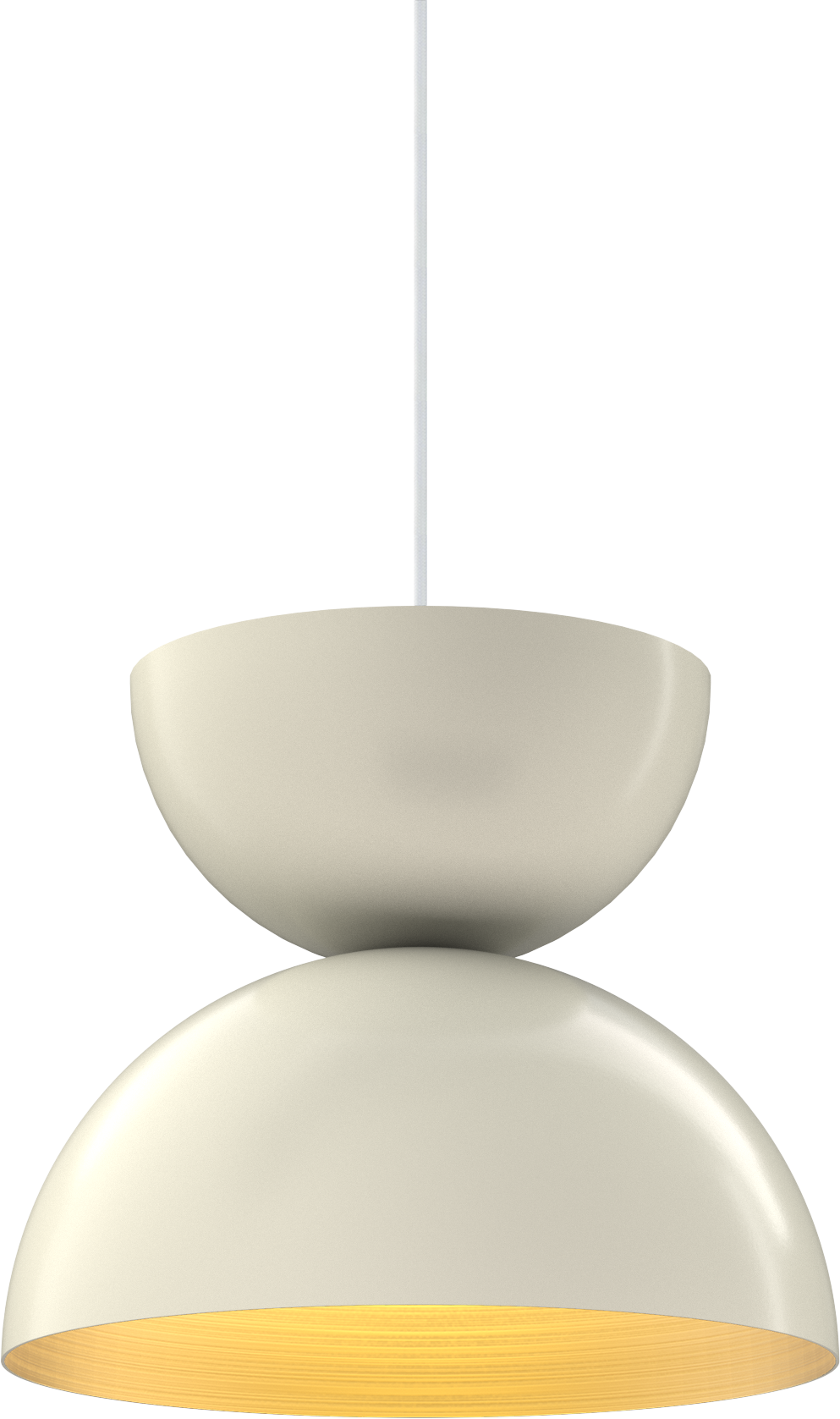 Cream-colored modern pendant light with warm glow, ideal for kitchen or dining room.