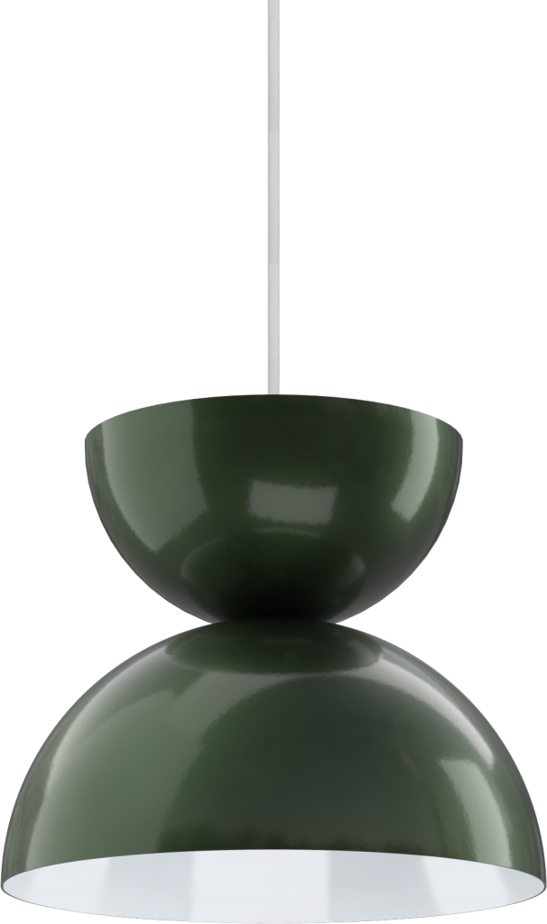 Sleek green pendant light with glossy finish, ideal for modern kitchens or dining areas.