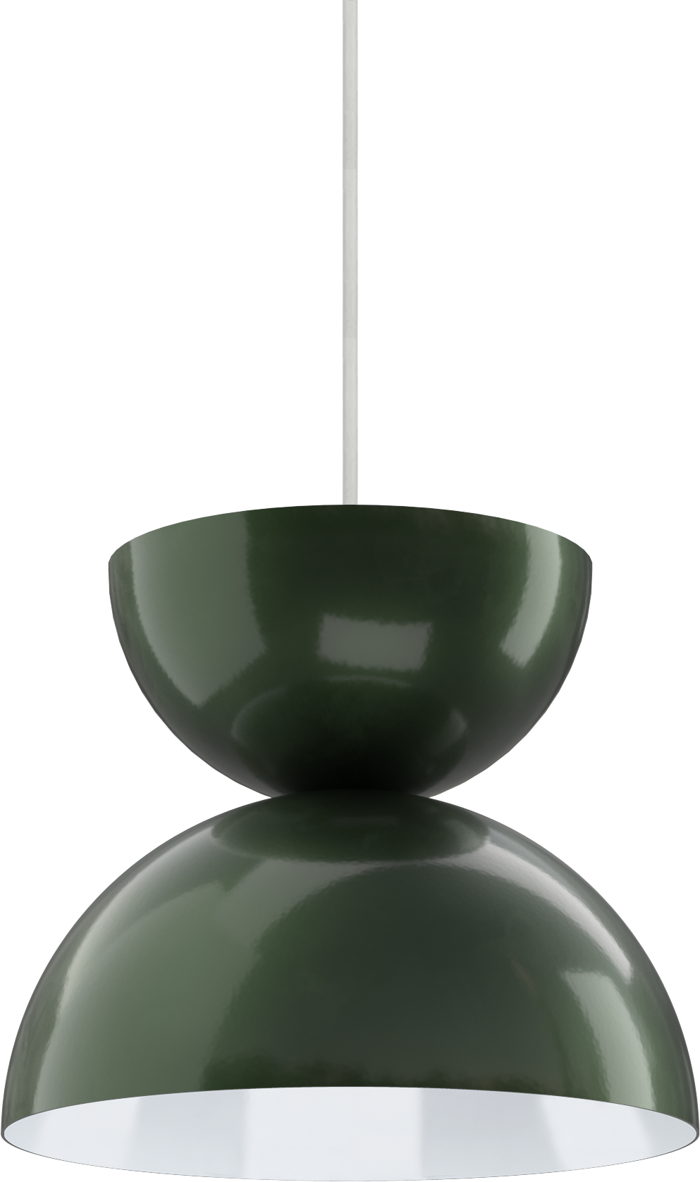 Sleek green pendant light with glossy finish, ideal for modern kitchens or dining areas.