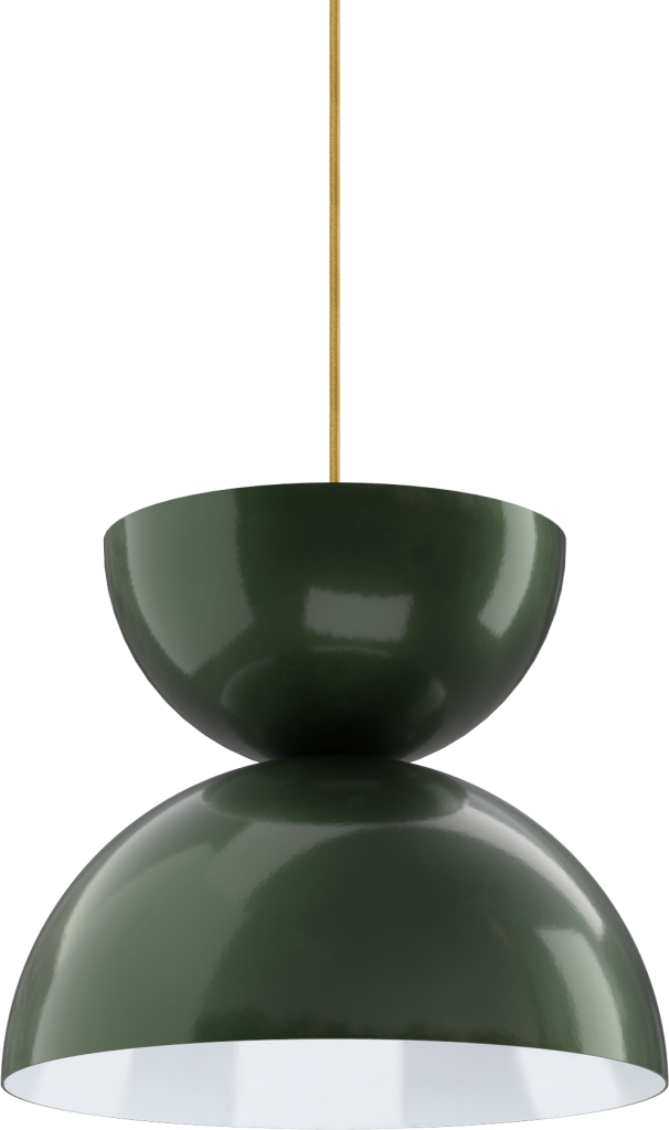 Modern green metal pendant light fixture with a sleek design for stylish interior spaces.