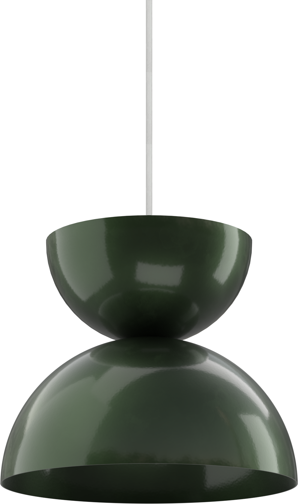 Modern green pendant light with glossy finish, ideal for kitchen or dining room decor.