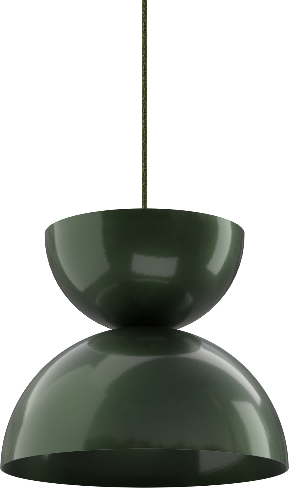 Modern green metal pendant light with sleek design, perfect for kitchen or dining room illumination.