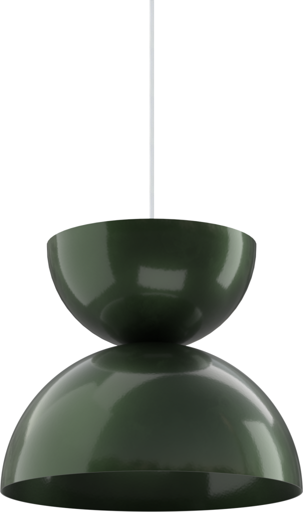 Modern green pendant light fixture with glossy finish, ideal for kitchen or dining areas.