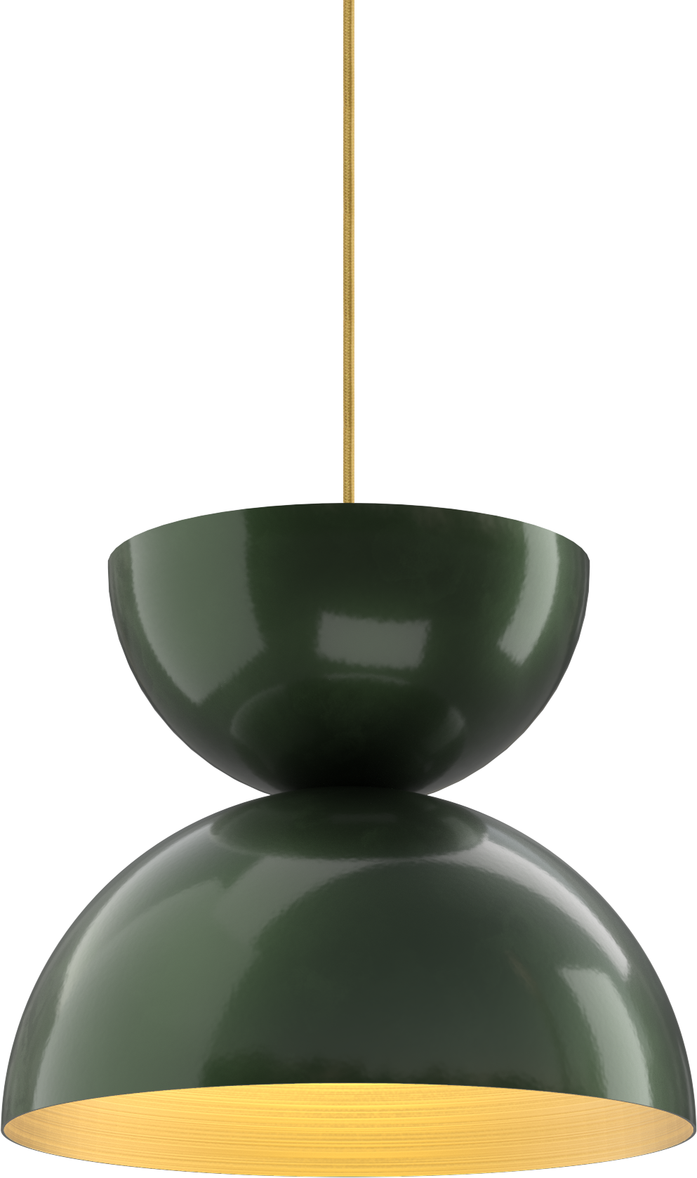 Modern dark green pendant light with a warm glow, ideal for kitchen or dining room.