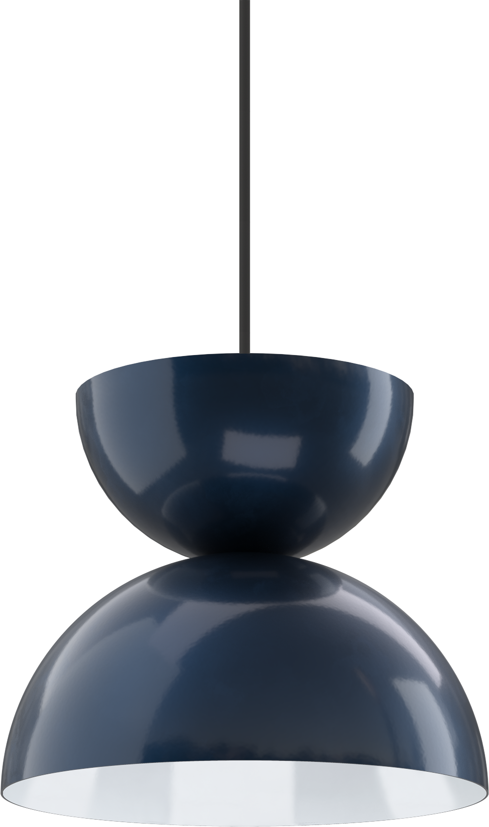 Navy blue pendant light with black cord, ideal for modern interiors or over a kitchen sink.
