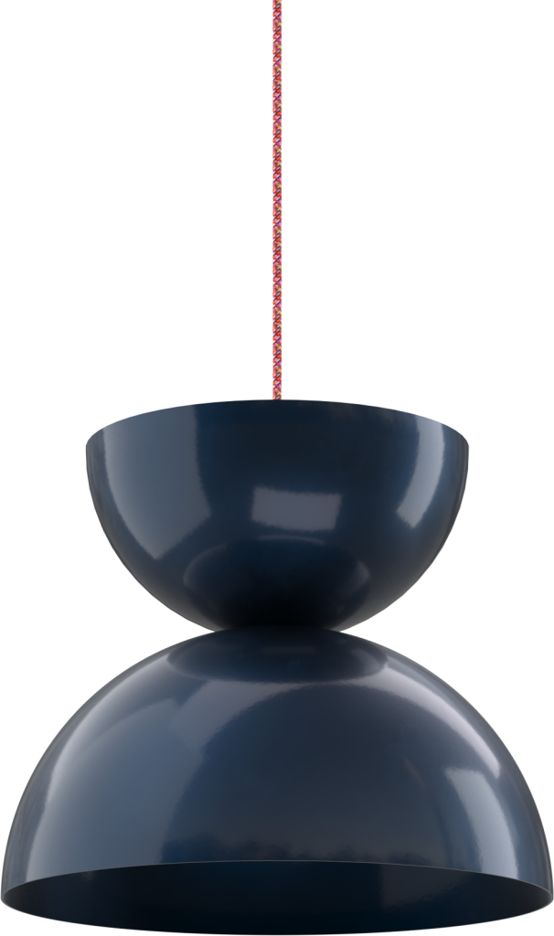 Modern metal pendant light with a reflective finish and decorative cord. Perfect for contemporary spaces.