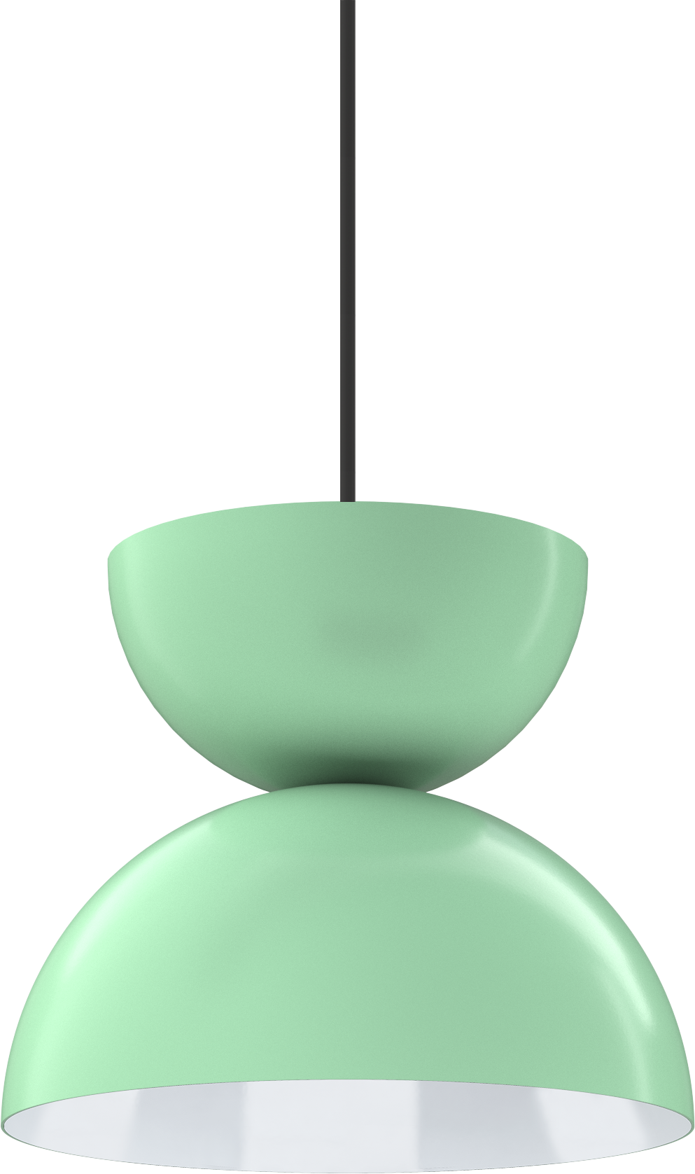 Mint green pendant light with modern design, perfect for kitchens or dining areas.