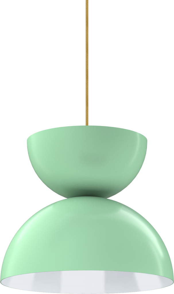 Mint green pendant light with a sleek design, perfect for modern kitchens or dining areas.